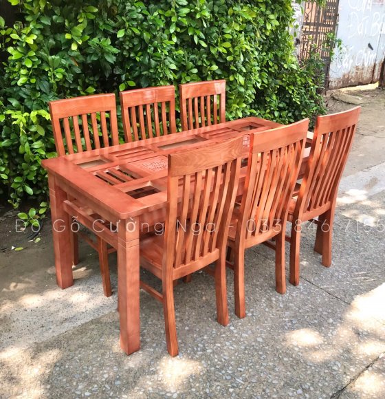 Bộ Bàn Ăn 2 Tầng Dàn Che Gỗ Sồi Nga 6 Ghế Năm Lan - Màu Xoan 