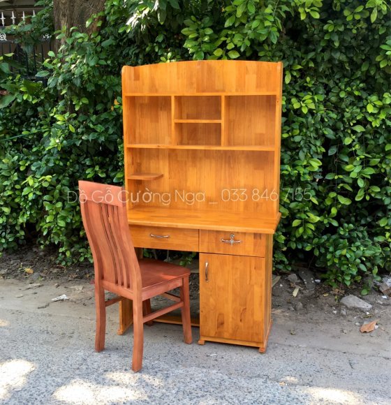 Bộ Bàn Học Sinh Gỗ Cao Su Kèm Giá Sách 