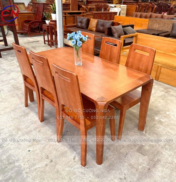 Bàn Ăn Gỗ Sồi Nga Màu Xoan 6 Ghế Cao Cấp
