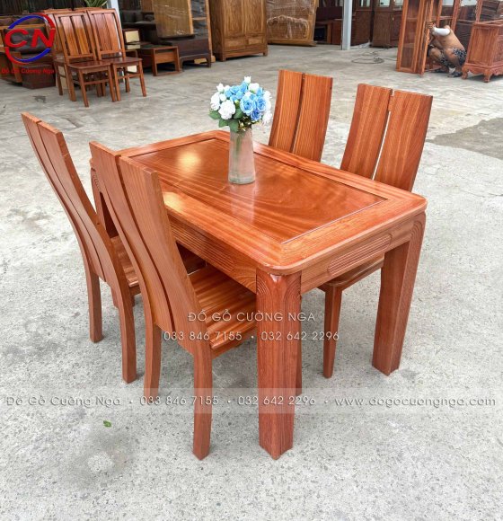 Bàn Ăn Gỗ Xoan Đào Chân Soi 4 Ghế Hiện Đại