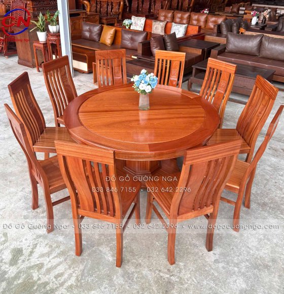 Bàn Ăn Tròn Gỗ Xoan Đào 10 Ghế Bền Đẹp Chắc Chắn