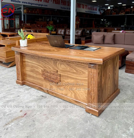 Bàn Làm Việc Giám Đốc Gỗ Hương Xám Mẫu Hoa Dây 1m87 Đơn Giản