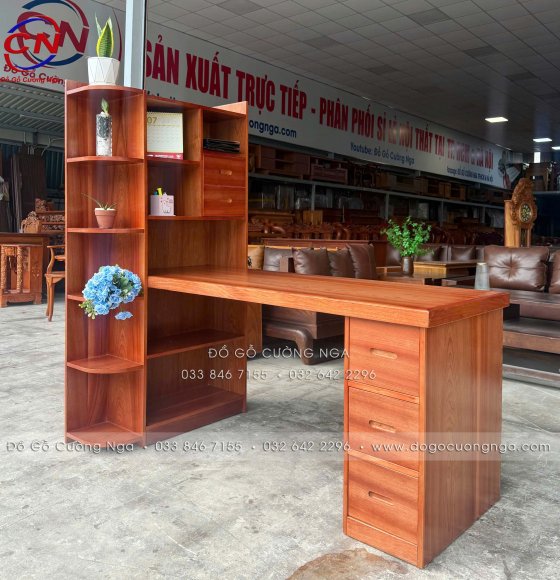 Bàn Làm Việc Gỗ Xoan Đào Kèm Kệ Sách Đa Năng 1m6 Nhiều Ngăn Chứa
