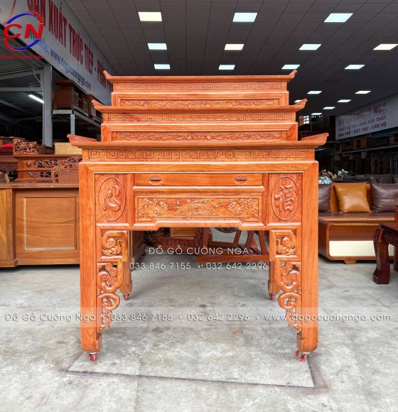 Bàn Thờ Gỗ Hương Đá 3 Tầng 1m27 Chạm Sen Cao Cấp