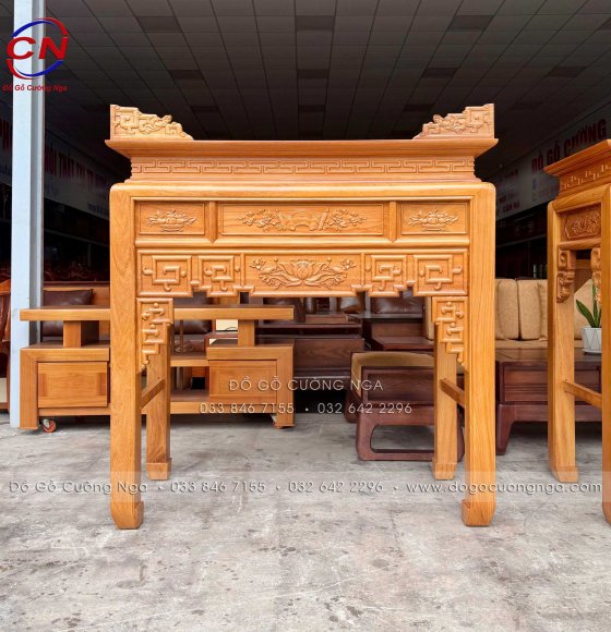 Bàn thờ gỗ gõ đỏ 1m27 - mẫu trạm sen cao cấp 