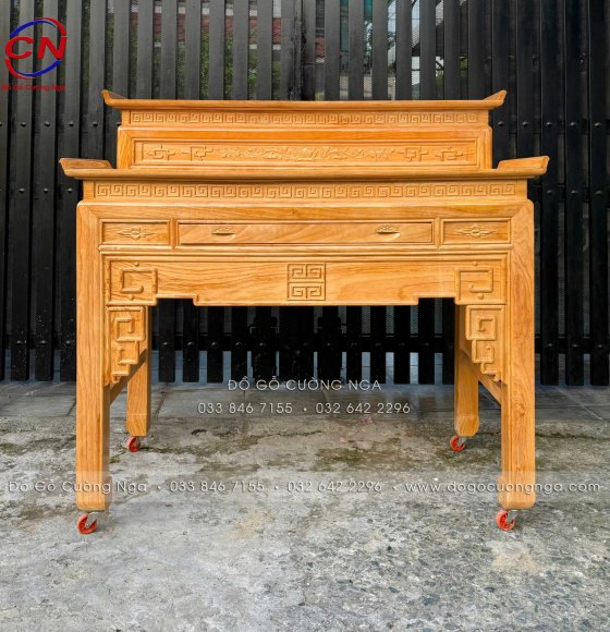 Bàn Thờ 2 Tầng Gỗ Gõ Đỏ 1m53 Chạm Chữ Phúc Kiểu Đơn Giản