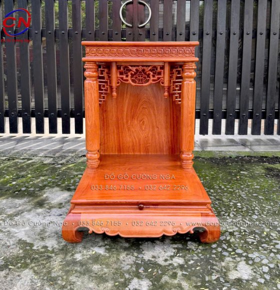 Bàn Thờ Ông Địa - Thần Tài Gỗ Hương Đá Cột Tròn, Có Bàn Kéo