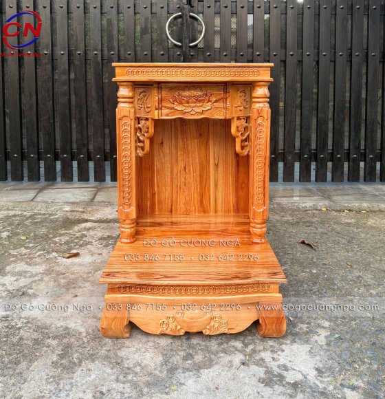 Bàn Thờ Ông Địa Thần Tài Gỗ Xoan 60x87cm Màu Gõ Đỏ