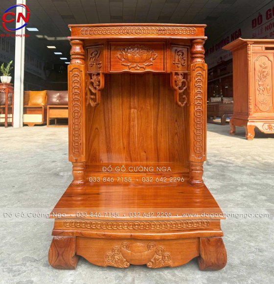 Bàn Thờ Ông Địa Thần Tài Gỗ Xoan 60x87cm Chạm Tinh Tế