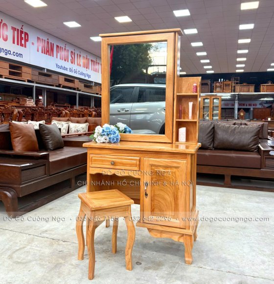 Bàn Trang Điểm Gỗ Gõ Đỏ 80cm – Gương Trượt Thông Minh, Hiện Đại