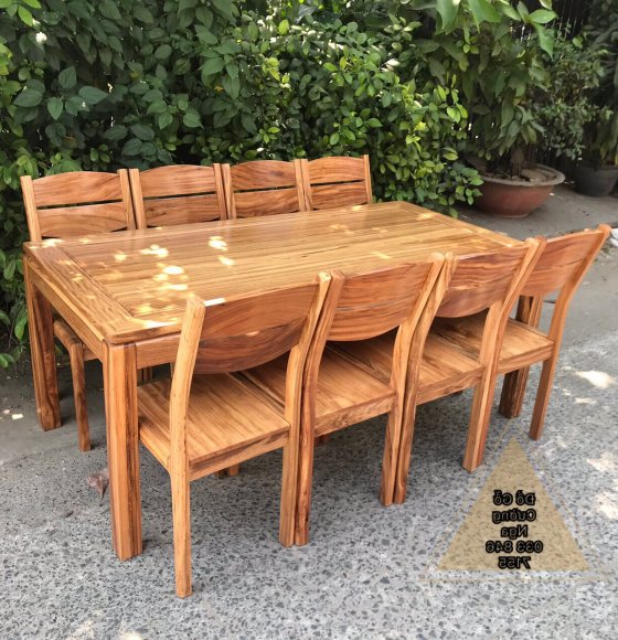 Bộ Bàn Ăn 8 Ghế Gỗ Hương Xám 90 x 1m8 