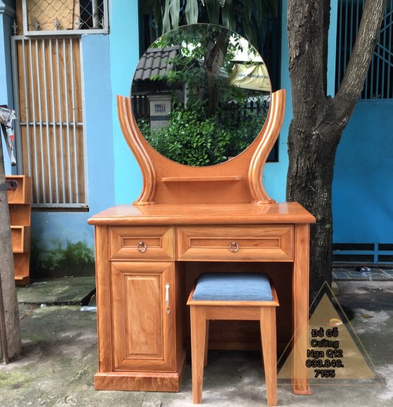 Bàn Trang Điểm Gỗ Đinh Hương Gương Tròn 80cm 