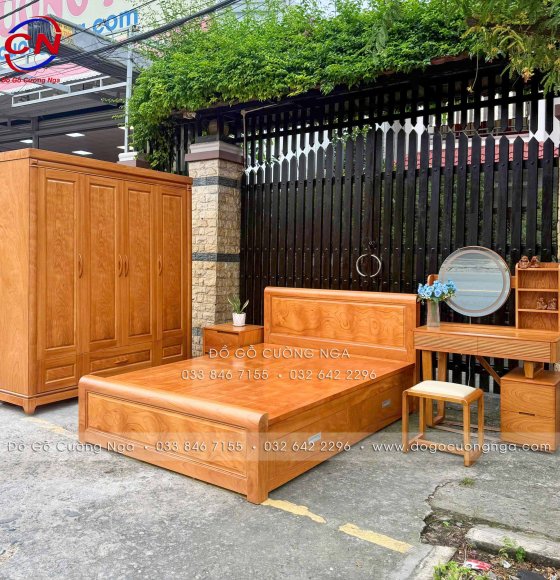 Combo Phòng Ngủ Gỗ Gõ Đỏ 4 Chi Tiết - Đẹp Mắt - Giá Tốt
