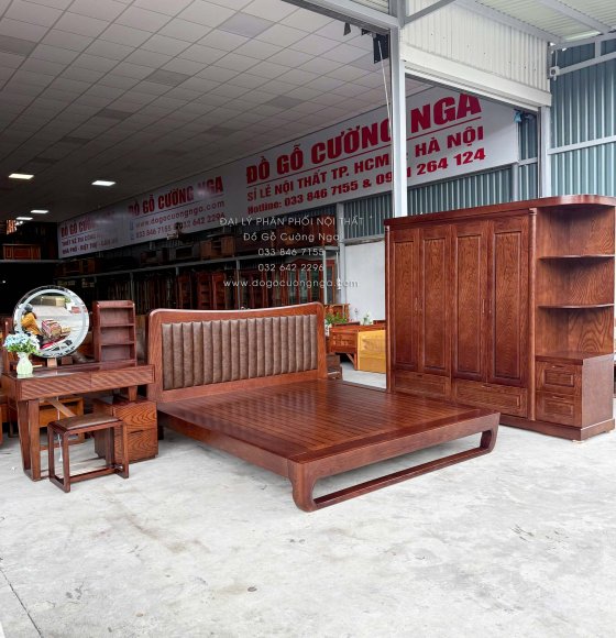 Combo Phòng Ngủ Gỗ Sồi Nga Lau Màu Óc Chó 3 Chi Tiết (Trả Đơn Khách)