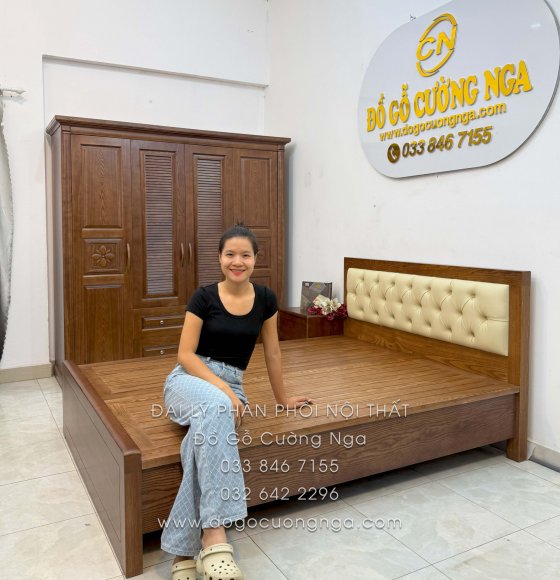 Combo Phòng Ngủ Gỗ Sồi Nga Lau Màu Óc Chó 3 Chi Tiết