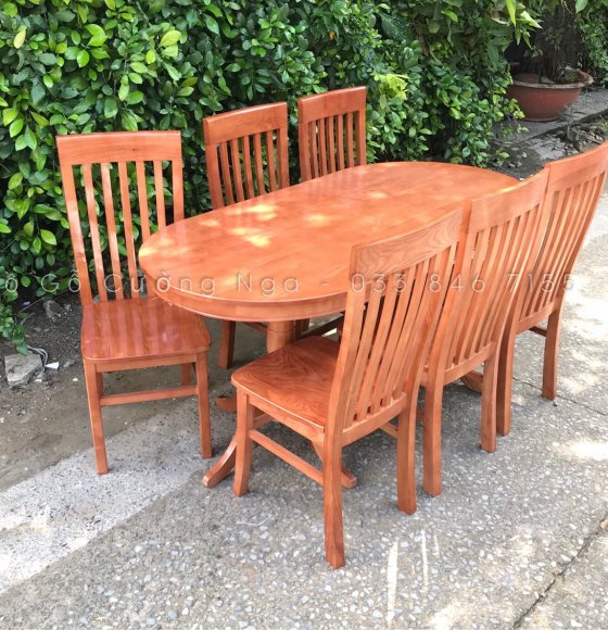 Bộ bàn gỗ sồi 6 ghế mẫu ô van - ghế năm lan giá rẻ 