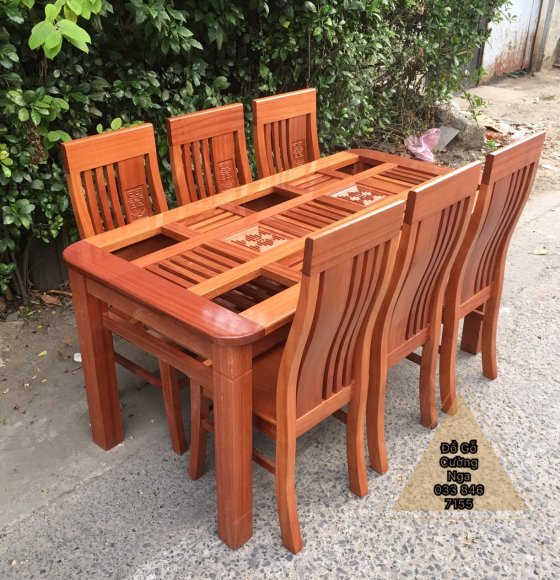 Bộ Bàn Ăn 6 Ghế Gỗ Xoan Đào Mẫu 2 Tầng 