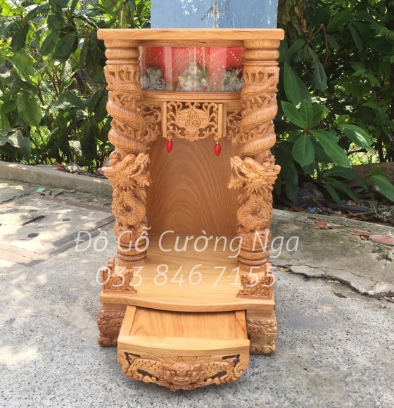 Bàn Thờ Ông Địa - Thần Tài Víp Gỗ Gõ Đỏ 50cm Hộp Đèn 