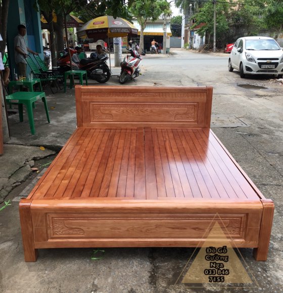 Giường gỗ Sồi Nga 1m6x2m mẫu chân cao - vạt phản 