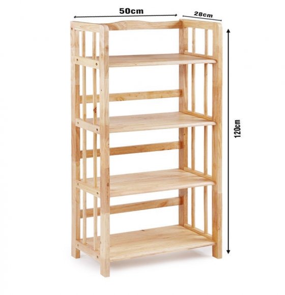Kệ Sách 4 Tầng x 55cm Gỗ Cao Su - màu tự nhiên 