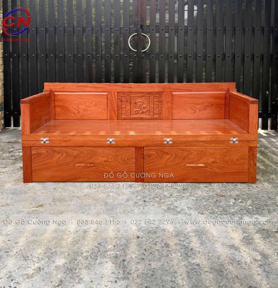 Giường Gấp Gọn Gỗ Hương Đá Chân Cao 40cm 2 Ngăn Kéo Hiện Đại 