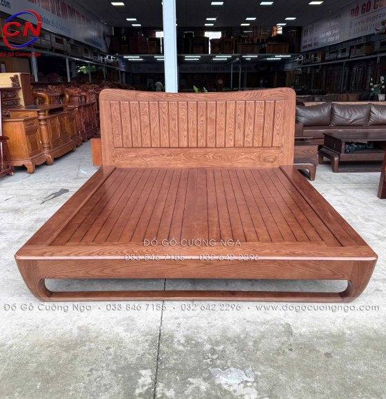 Giường Ngủ Gỗ Sồi Kiểu Nhật Chân Quỳ Màu Óc Chó Vai Hộp Chắc Chắn