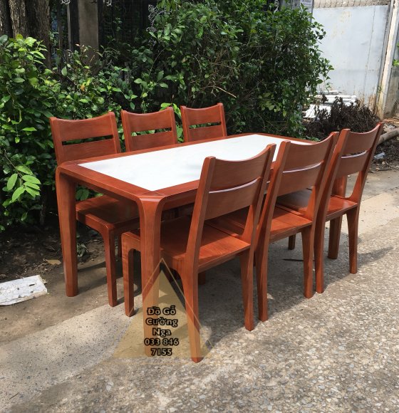 Bộ bàn ăn gỗ sồi 6 ghế mặt đá cao cấp BA005