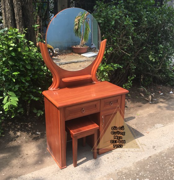 Bàn Trang Điểm Gỗ Xoan Đào Gương Tròn 80cm 