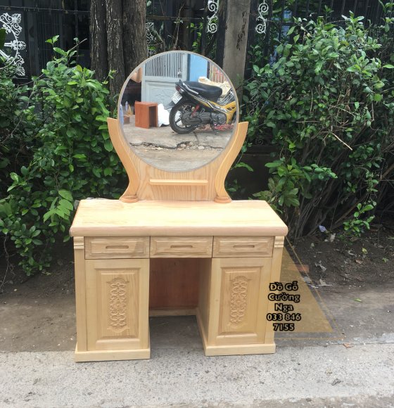 Bàn Trang  Điểm Gỗ Sồi Nga Mẫu Gương Tròn 1m 