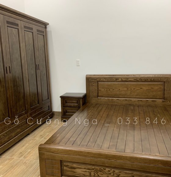 Combo phòng ngủ gỗ sồi nga lau màu óc chó giao khách - Quận 12 