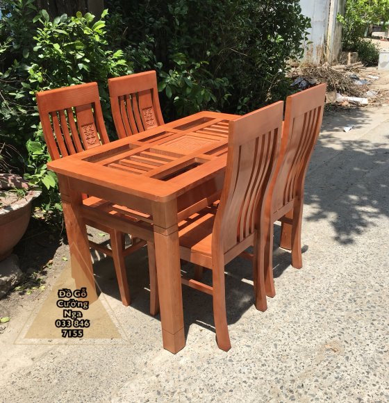 Bộ Bàn Ăn 4 Ghế Gỗ Sồi Nga - Mẫu Dàn Che 