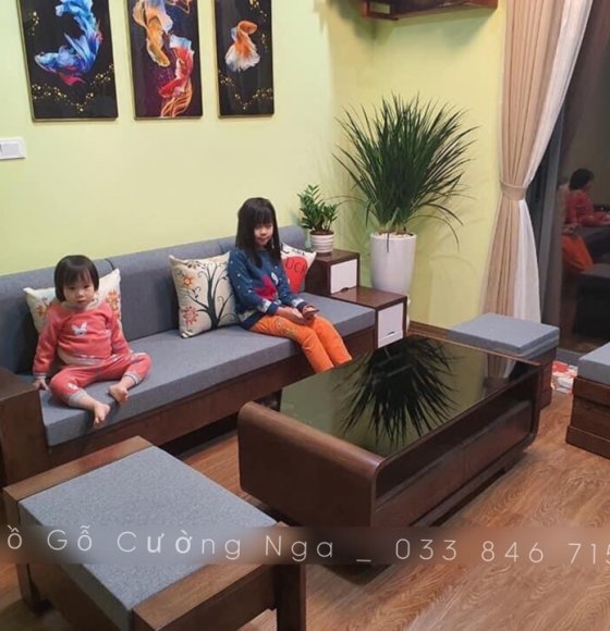 Bộ ghế sofa gỗ sồi nga màu óc chó văng 2m3