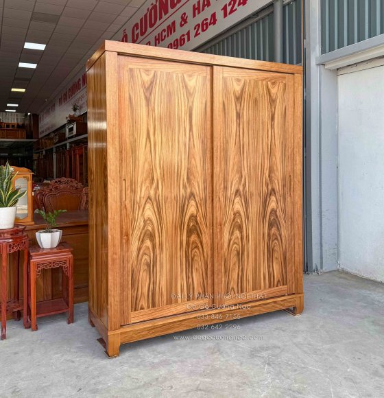 Tủ Áo Gỗ Hương Xám 2 Cánh Cửa Lùa Hiện Đại