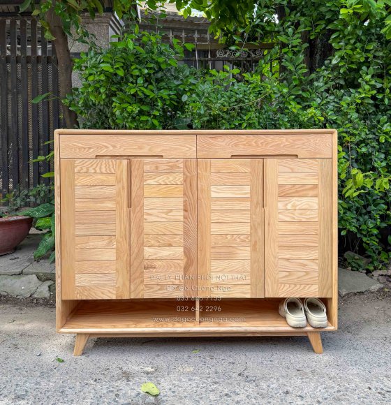 Tủ Giày Dép Gỗ Sồi Nga 4 Cánh Chân Cao Hiện Đại