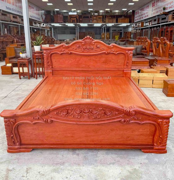 Giường Ngủ Gỗ Hương Đá Tân Cổ Điển - Mẫu Lãng Hoa - Phản Liền