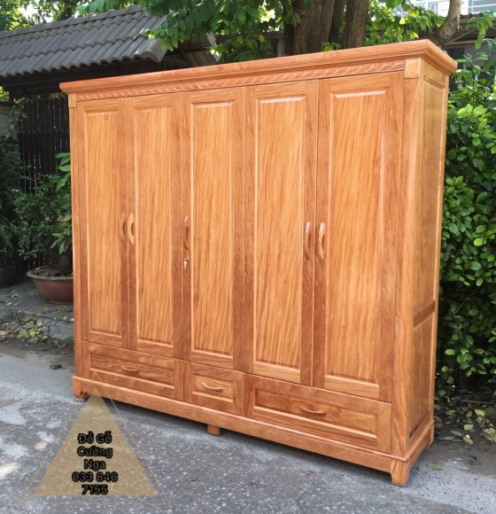 Tủ Aó Gỗ Đinh Hương Mẫu Trơn 5 Cánh - 2m3 