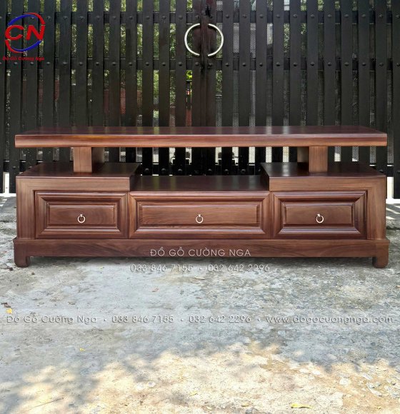 Kệ Tivi Gỗ Hương Xám Màu Óc Chó Kiểu Nhật 3 Ngăn Kéo