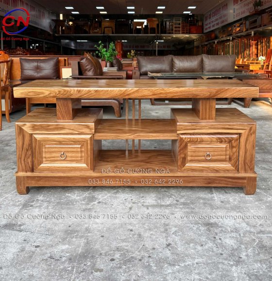 Kệ Tivi Gỗ Hương Xám Kiểu Nhật 2 Ngăn Kéo Giá Rẻ 