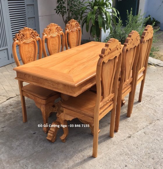 Bộ Bàn Ăn 6 Ghế Gỗ Gõ Đỏ - Bàn Vuông 