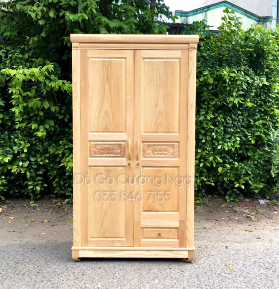 Tủ quần áo gỗ sồi nga 2 cánh mẫu đồng tiền 