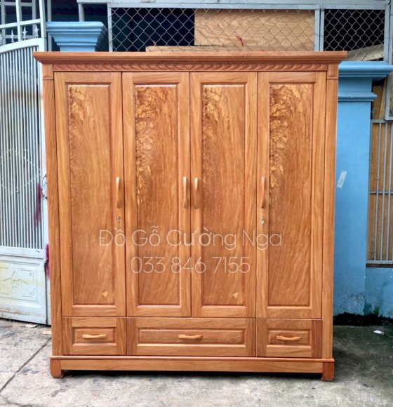 Tủ Aó Gỗ Đinh Hương  Mẫu Trơn 4 Cánh