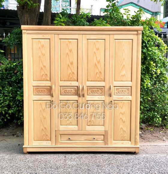 Tủ quần áo gỗ sồi nga 4 cánh mẫu đồng tiền 