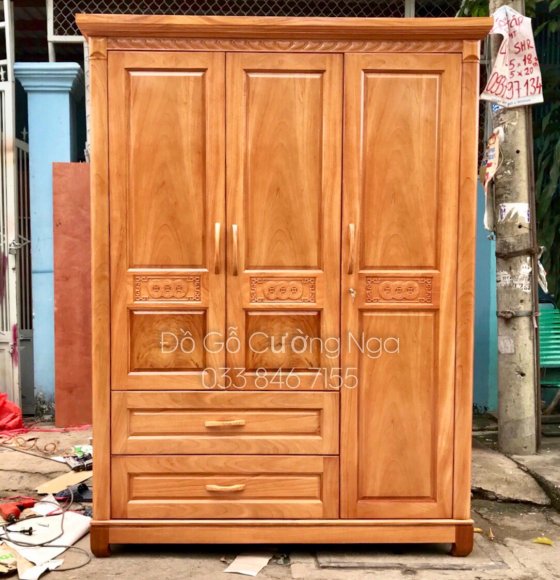 Tủ quần áo gỗ gõ đỏ 3 cánh 1m6 TA 8.50