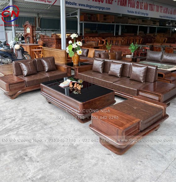 Bộ Bàn Ghế Sofa Gỗ Óc Chó 2 Văng Chân Thuyền Cao Cấp - Vế Trái