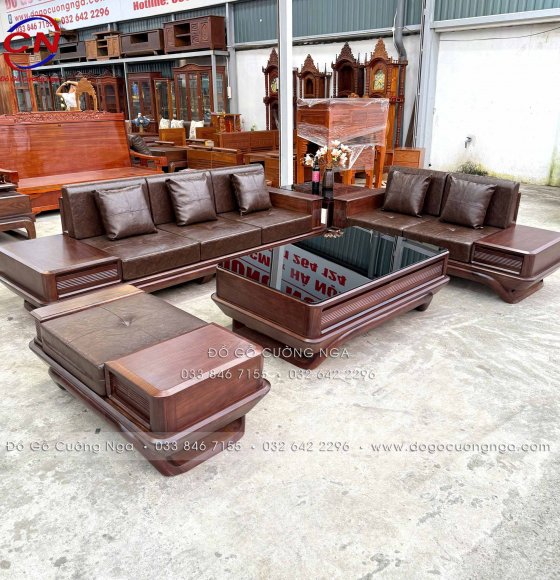 Bộ Bàn Ghế Sofa Gỗ Óc Chó 2 Văng Chân Thuyền Cao Cấp - Vế Phải