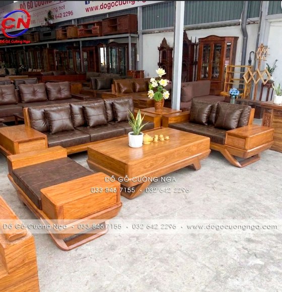 Bàn Ghế Sofa Gỗ Cẩm Vàng 2 Văng Chân Thuyền Sang Trọng Kèm Nệm Cao Su (Vế Phải)
