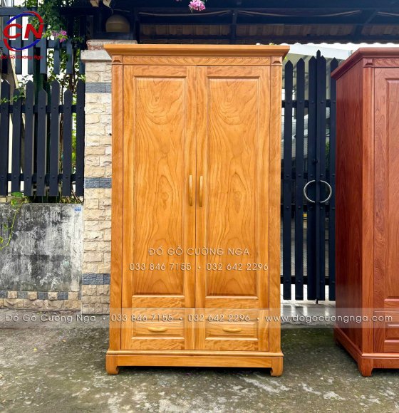 Tủ Quần Áo Gỗ Gõ Đỏ 2 Cánh Trơn