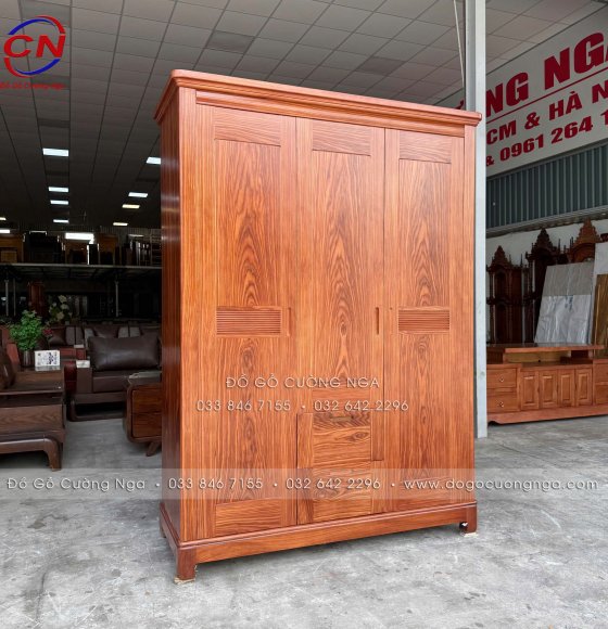 Tủ Áo Gỗ Cẩm Vân 3 Cánh Chạy Chỉ Đơn Giản Sang Trọng