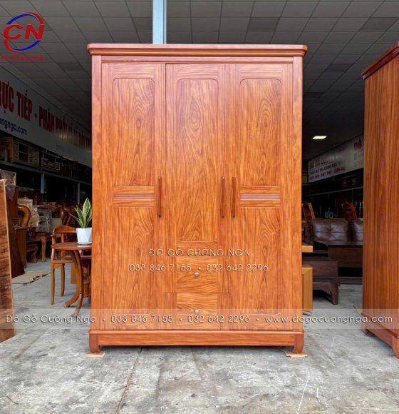 Tủ Áo Gỗ Cẩm Vân 3 Cánh Chạy Chỉ Đơn Giản Sang Trọng