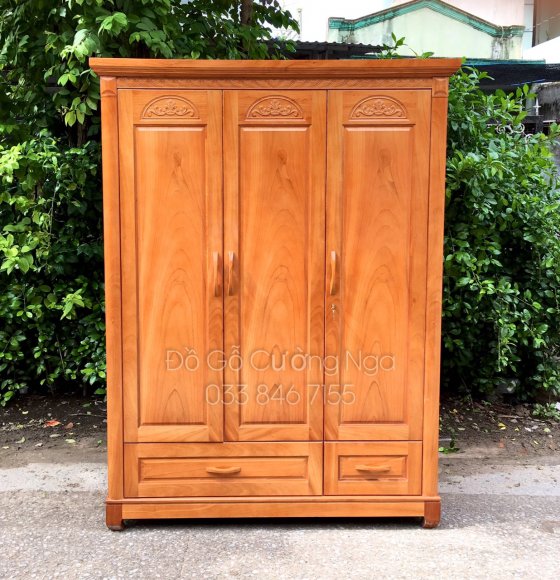 Tủ Áo Gỗ Gõ Đỏ 3 Cánh 1m6 - Hoa Vòm
